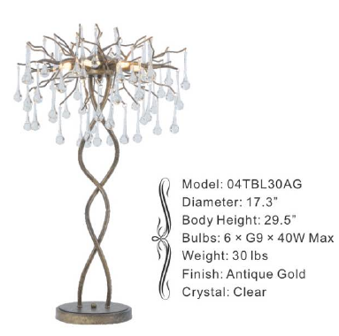 04TBL30AG 17.3" X 29.5" ULURU ANTIQUE GOLD TABLE LAMP - 210000005936