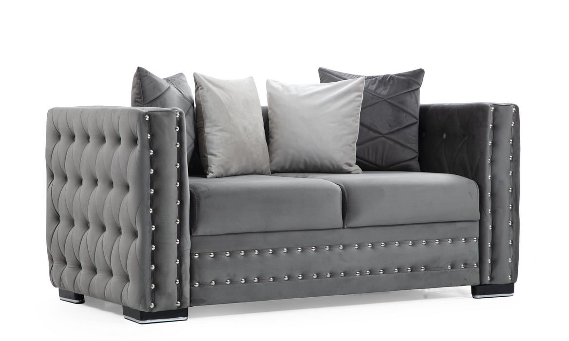 Mosby Gray Velvet Sofa & Loveseat & Chair