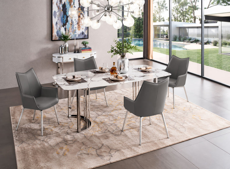 131 Silver Marble Dining Table With 1218 Swivel Chairs Set - p14495