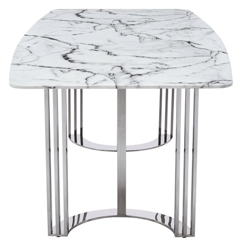 131 Silver Marble Dining Table With 1218 Swivel Chairs Set - p14495