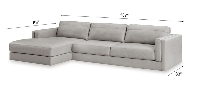 Amiata Glacier Leather 2-Piece RAF Chaise Sectional