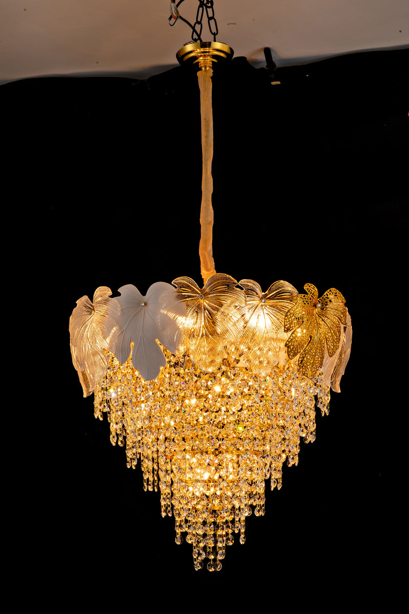 2019W24G 24"X23" MURANO AND PORCELAIN HANDMADE ROUND LEAF COMBO CHANDELIER - 210000007854