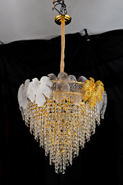 2019W24G 24"X23" MURANO AND PORCELAIN HANDMADE ROUND LEAF COMBO CHANDELIER - 210000007854