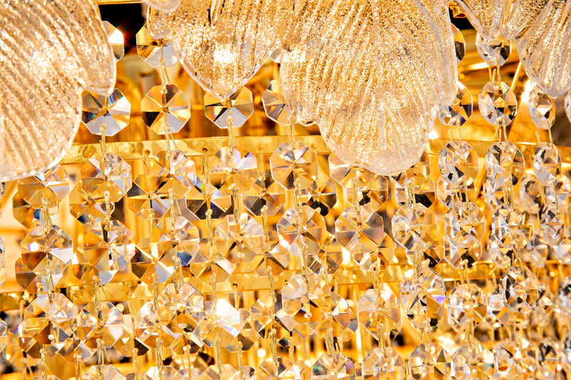 2019W24G 24"X23" MURANO AND PORCELAIN HANDMADE ROUND LEAF COMBO CHANDELIER - 210000007854