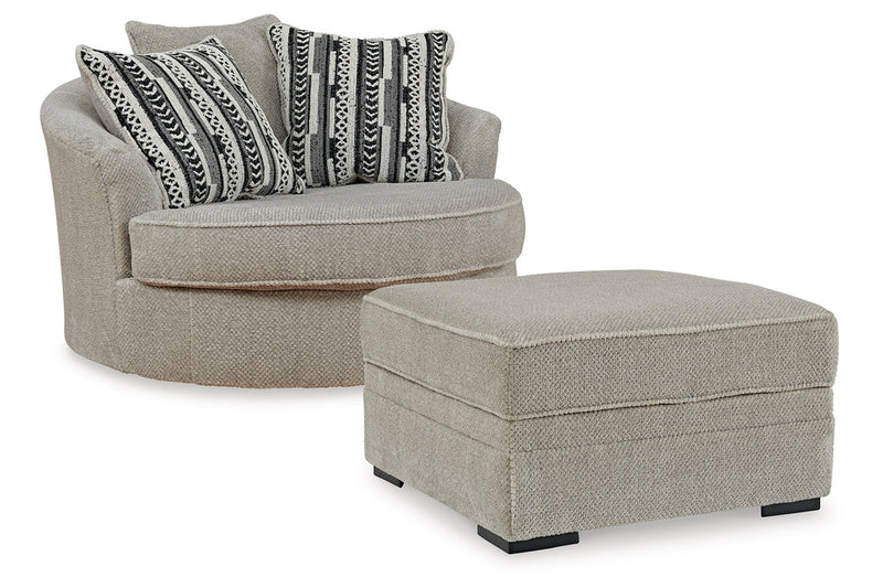 Calnita Sisal Oversized Swivel Chair and Ottoman -  Ashley - Luna Furniture
