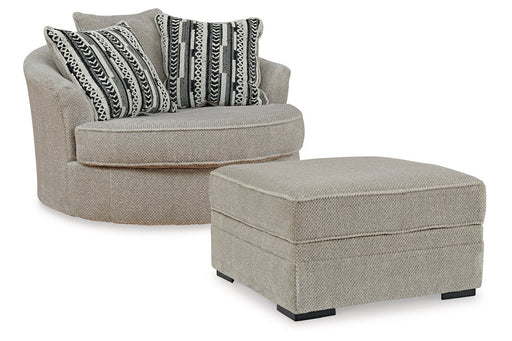 Calnita Sisal Oversized Swivel Chair and Ottoman -  Ashley - Luna Furniture