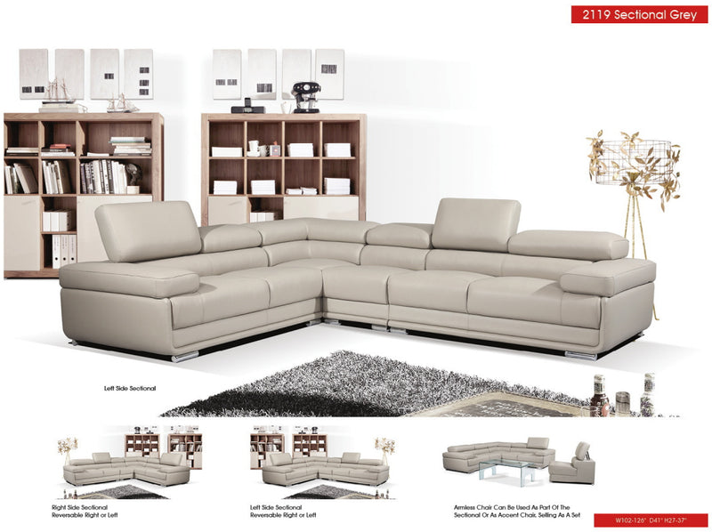 2119 Sectional With Extra Chair - Light Grey Set - p14167