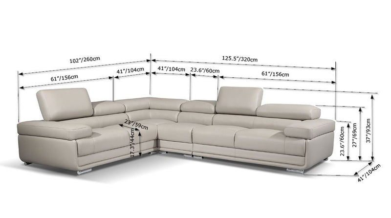 2119 Sectional With Extra Chair - Light Grey Set - p14167