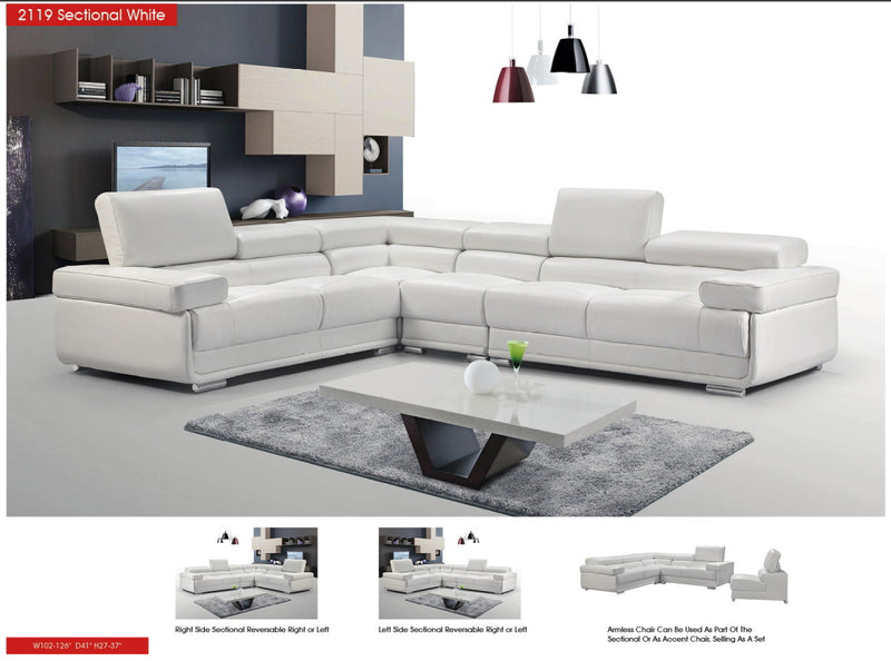2119 Sectional With Extra Chair - White Set - p14171
