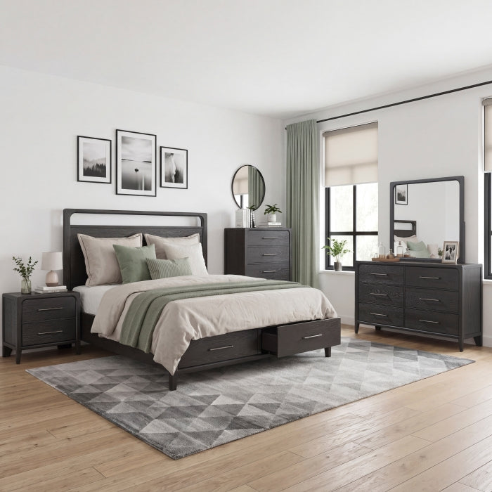 2502BK-1DW* (3) Queen Platform Bed with Footboard Storage - 2502BK-1DW*