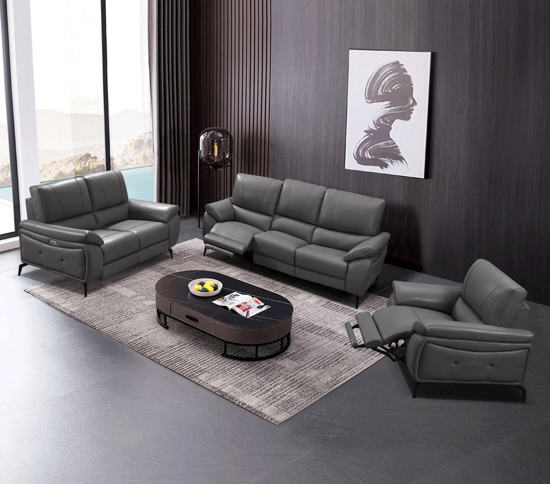 2934 Dark Grey W/ Electric Recliners Set - Gate Furniture