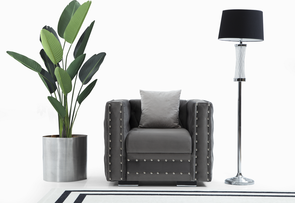 Mosby Gray Velvet Sofa & Loveseat & Chair