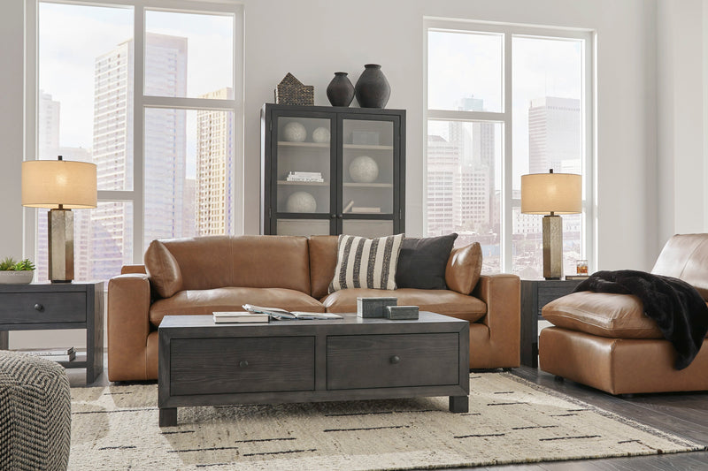 Emilia Caramel Leather 3-Piece Sofa -  Ashley - Luna Furniture