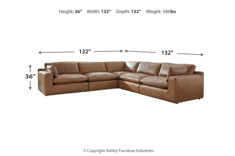 Emilia Caramel Leather 5-Piece Modular Sectional -  Ashley - Luna Furniture