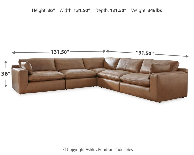 Emilia Caramel 5-Piece Sectional with Ottoman from Ashley - Luna Furniture