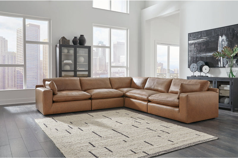 Emilia Caramel 5-Piece Sectional and Ottoman -  Ashley - Luna Furniture