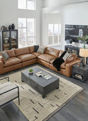 Emilia Caramel Leather 6-Piece Modular Sectional -  Ashley - Luna Furniture