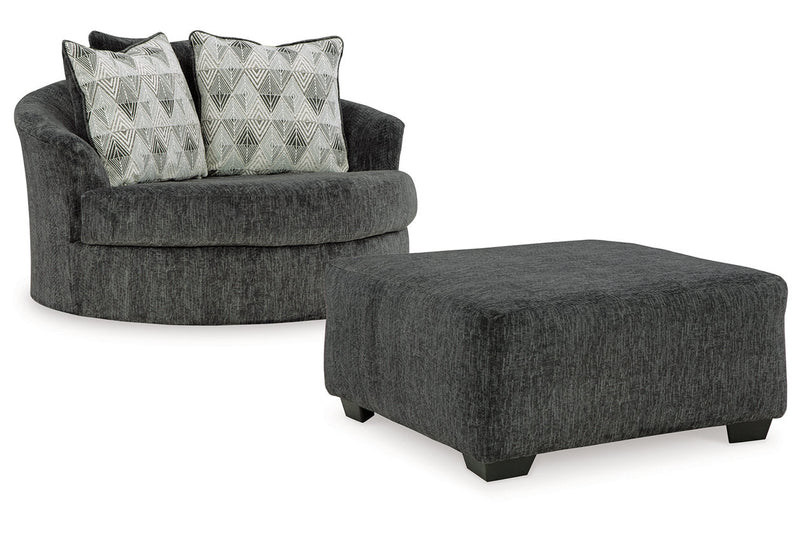 Biddeford Shadow Oversized Swivel Chair and Ottoman -  Ashley - Luna Furniture