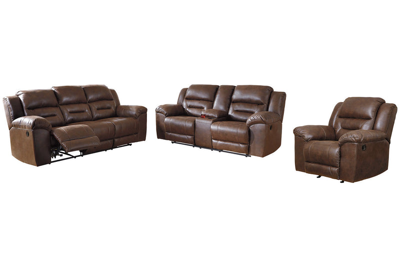 Stoneland Chocolate Reclining Sofa, Loveseat and Recliner -  Ashley - Luna Furniture