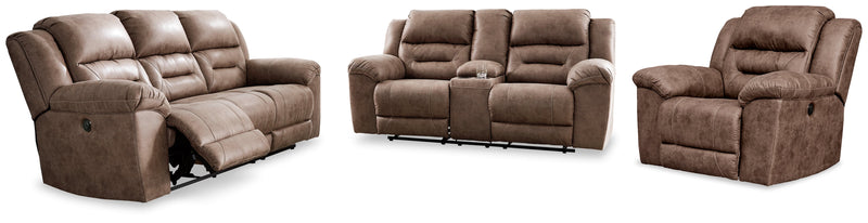 Stoneland Power Reclining Sofa, Loveseat and Recliner in Fossil from Ashley - Luna Furniture
