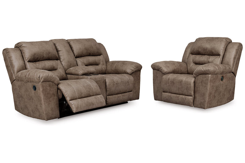 Stoneland Fossil Reclining Loveseat and Power Recliner -  Ashley - Luna Furniture
