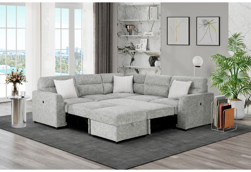 U9401 Nickel Sofa Bed Sectional With 3 Pillows And Ottoman - U9401-NICKEL-SECTIONAL W/ 3 PILLOWS + OTT
