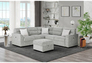 U9401 Nickel Sofa Bed Sectional With 3 Pillows And Ottoman - U9401-NICKEL-SECTIONAL W/ 3 PILLOWS + OTT