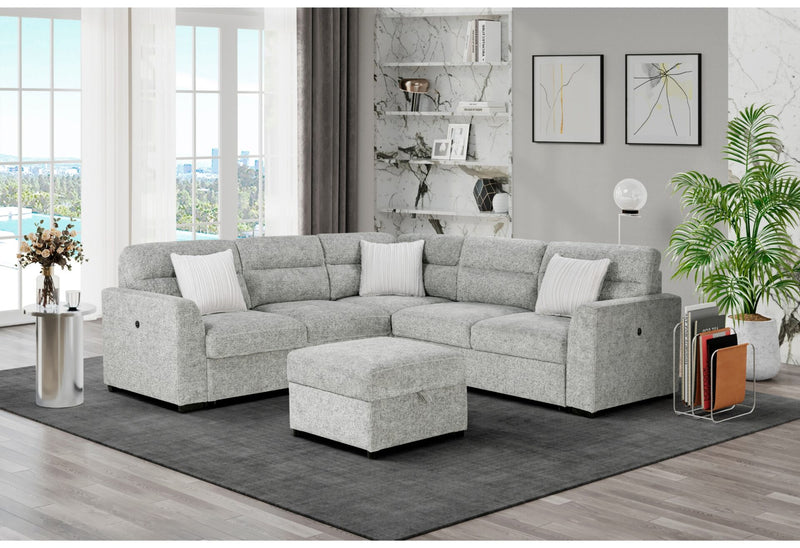 U9401 Nickel Sofa Bed Sectional With 3 Pillows And Ottoman - U9401-NICKEL-SECTIONAL W/ 3 PILLOWS + OTT