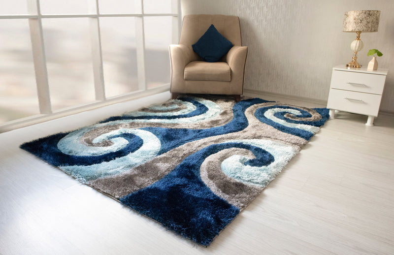 3D Shaggy GRAY-BLUE Area Rug - 3D555 - 3D555-GRY-BLU-57