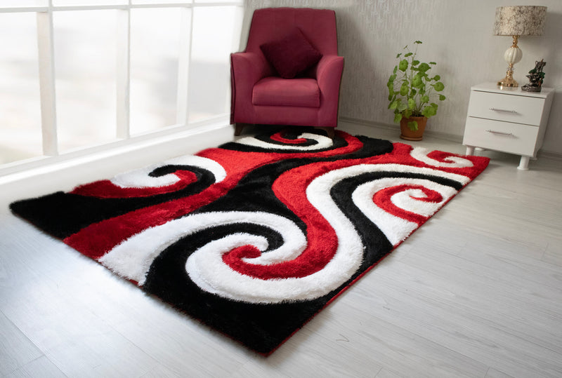 3D Shaggy RED Area Rug - 3D555 - 3D555-RED-57