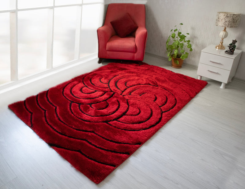 3D Shaggy RED Area Rug - 3D999 - 3D999-RED-RED-57