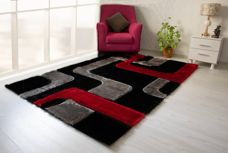 3D Shaggy RED-BLACK Area Rug - 3D199 - 3D199-RED-BLC-57