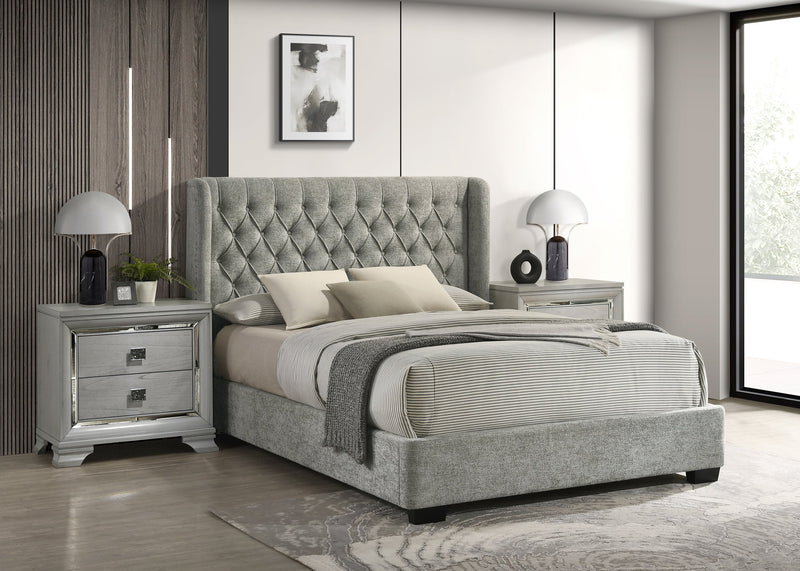 Daphne Light Gray Tweed Upholstered King Bed from Crown Mark - Luna Furniture
