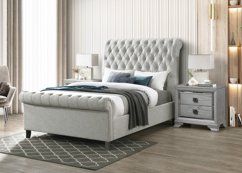 Kate Light Gray King Upholstered Sleigh Platform Bed from Crown Mark - Luna Furniture