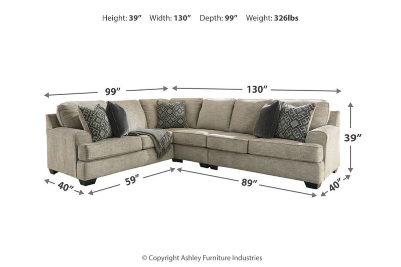 Bovarian Stone 3-Piece Sectional -  Ashley - Luna Furniture