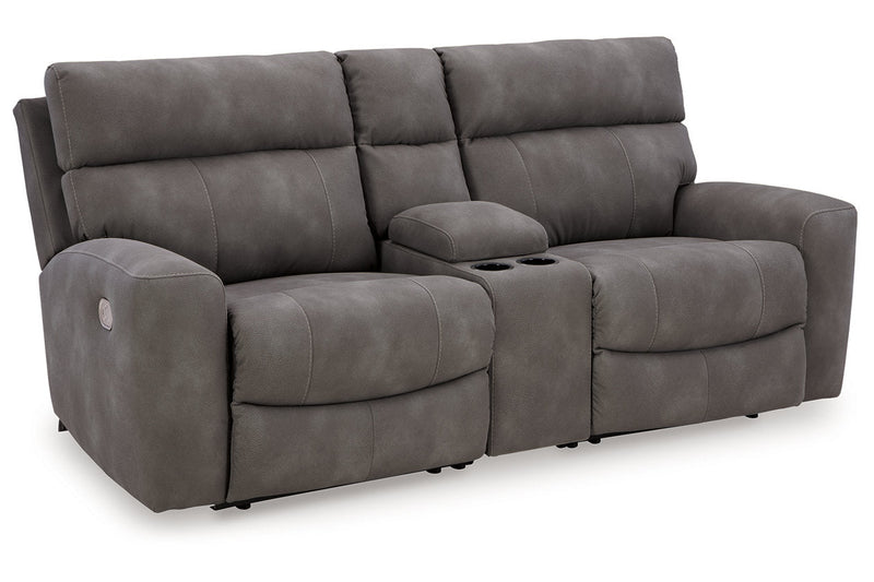 Next-Gen DuraPella Slate 3-Piece Power Reclining Sectional Loveseat with Console -  Ashley - Luna Furniture