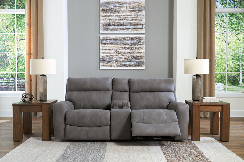 Next-Gen DuraPella Slate 3-Piece Power Reclining Sectional Loveseat with Console -  Ashley - Luna Furniture
