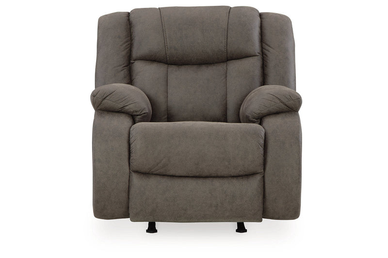 First Base Gunmetal Reclining Sofa, Loveseat and Recliner -  Ashley - Luna Furniture