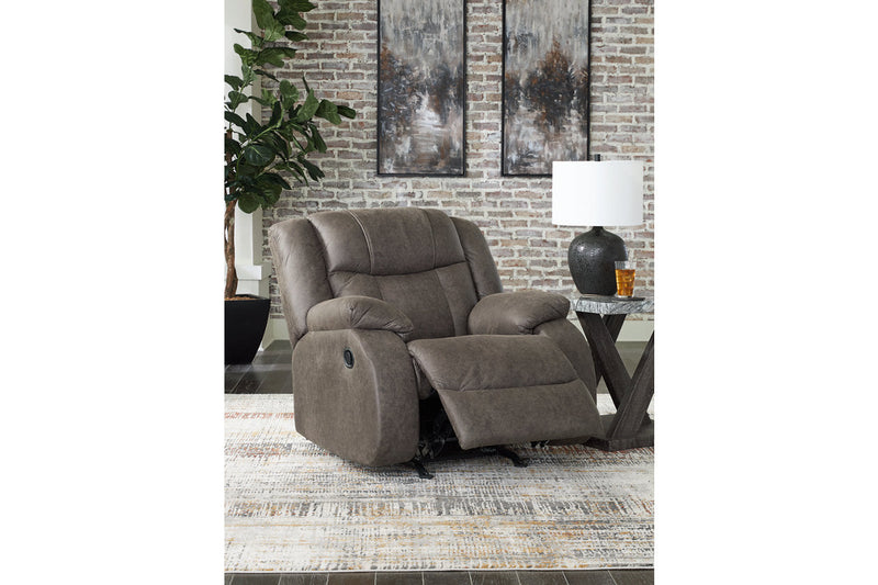 First Base Gunmetal Reclining Sofa, Loveseat and Recliner -  Ashley - Luna Furniture