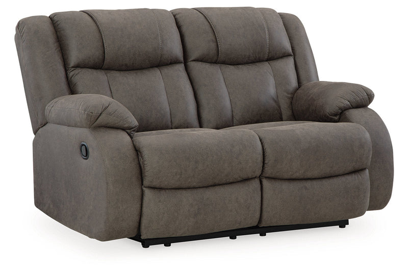 First Base Gunmetal Reclining Sofa, Loveseat and Recliner -  Ashley - Luna Furniture