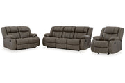 First Base Gunmetal Reclining Sofa, Loveseat and Recliner -  Ashley - Luna Furniture