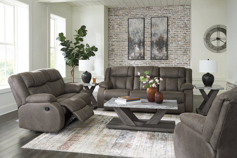 First Base Gunmetal Reclining Sofa, Loveseat and Recliner -  Ashley - Luna Furniture