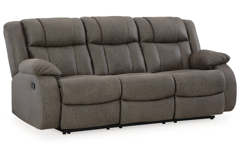 First Base Gunmetal Reclining Sofa, Loveseat and Recliner -  Ashley - Luna Furniture