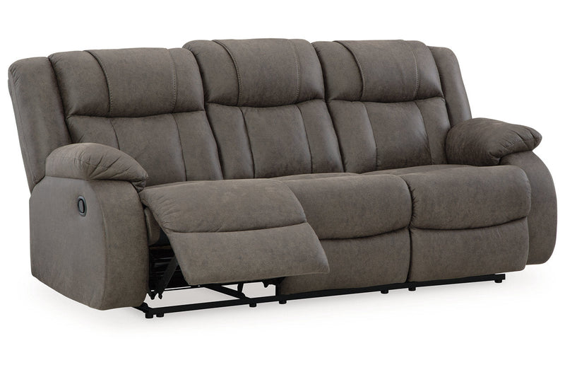 First Base Gunmetal Reclining Sofa, Loveseat and Recliner -  Ashley - Luna Furniture
