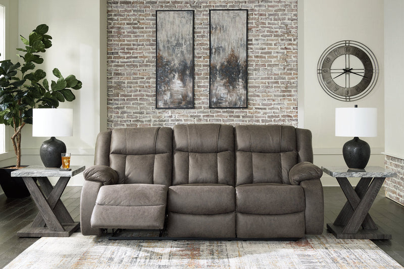 First Base Gunmetal Reclining Sofa, Loveseat and Recliner -  Ashley - Luna Furniture