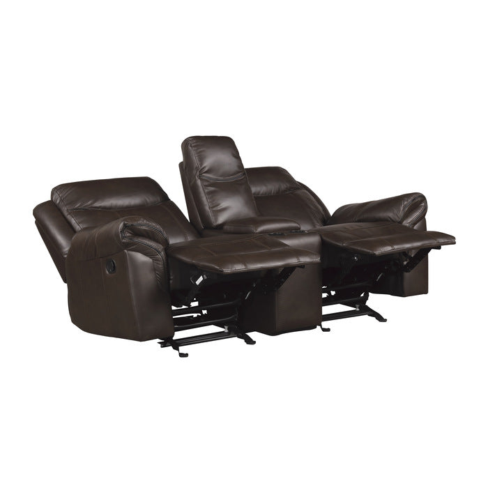 8206BRW-2 Double Glider Reclining Love Seat with Center Console, Receptacles and USB Ports - 8206BRW-2