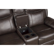8206BRW-2 Double Glider Reclining Love Seat with Center Console, Receptacles and USB Ports - 8206BRW-2