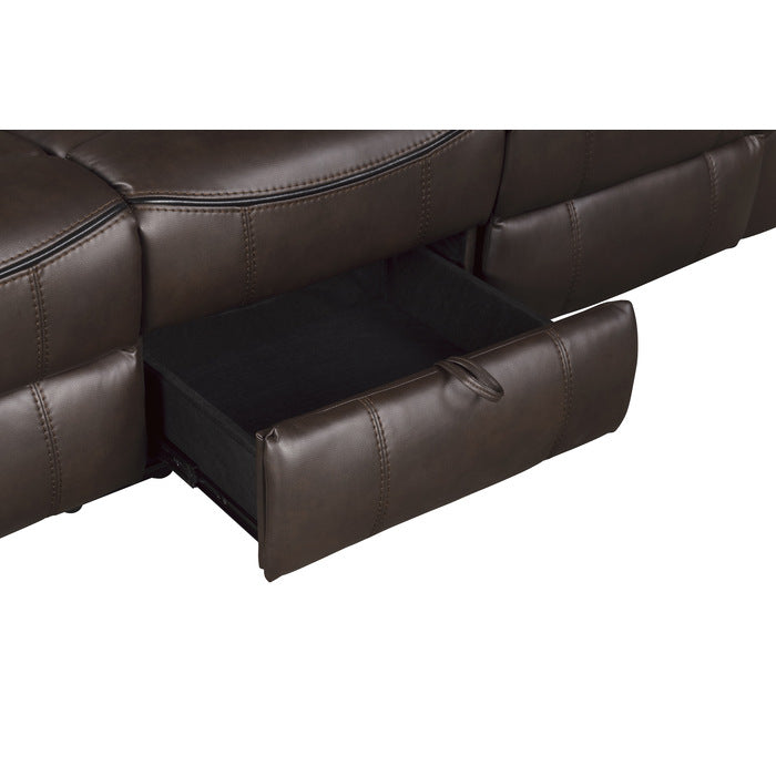 8206BRW-3 Double Reclining Sofa with Center Drop-Down Cup Holders, Receptacles, Hidden Drawer and USB Ports - 8206BRW-3