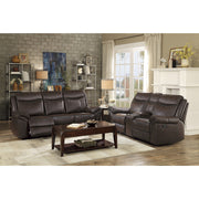 8206BRW-3 Double Reclining Sofa with Center Drop-Down Cup Holders, Receptacles, Hidden Drawer and USB Ports - 8206BRW-3
