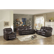 8206BRW-3 Double Reclining Sofa with Center Drop-Down Cup Holders, Receptacles, Hidden Drawer and USB Ports - 8206BRW-3
